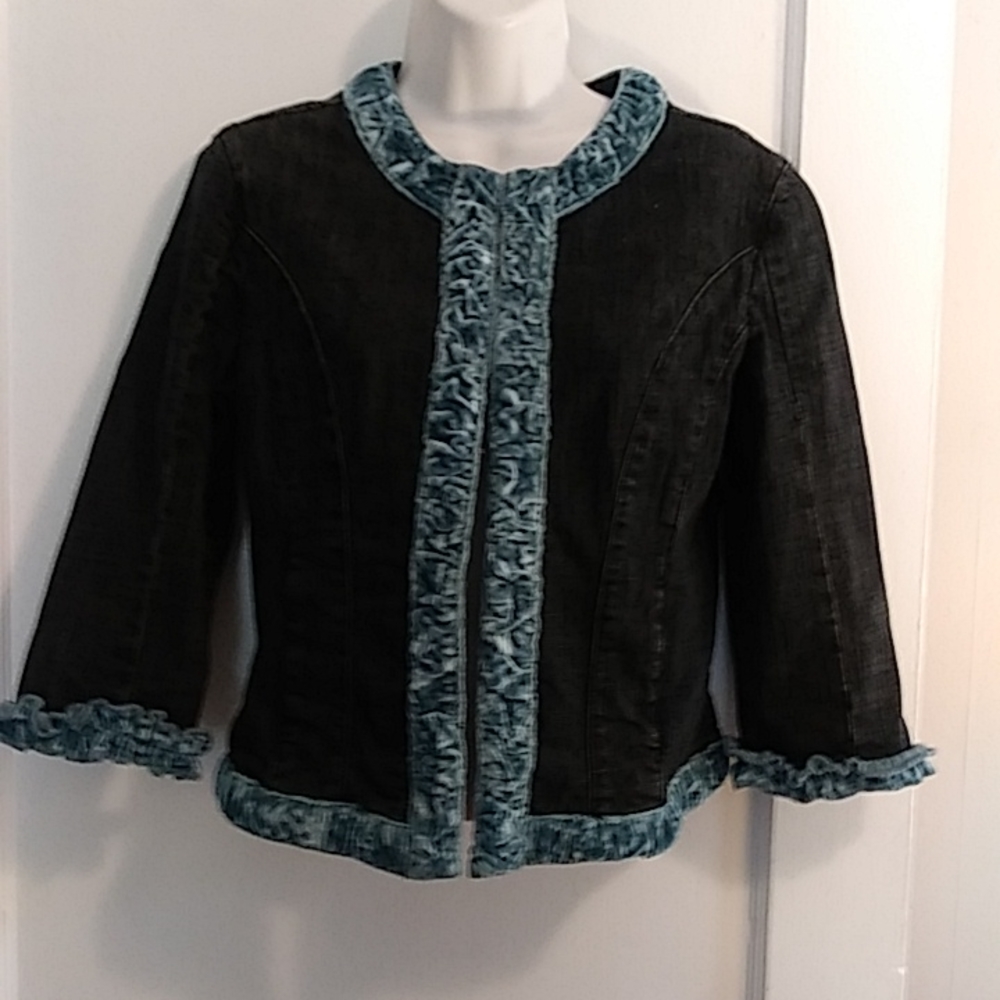 Dressbarn denim jacket with blue velour trim. Size Small.